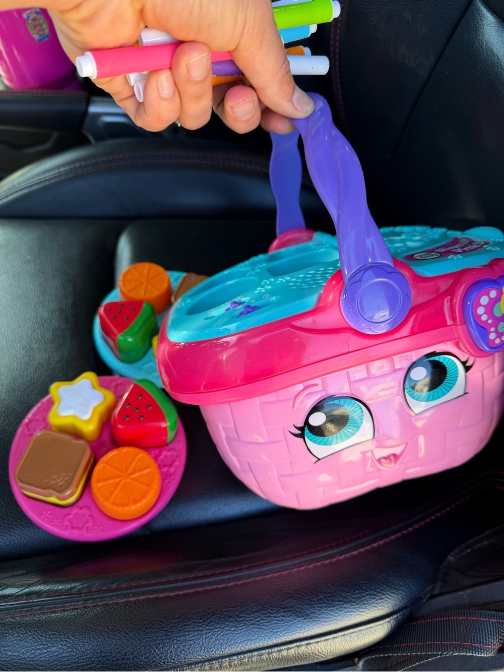 Kids Pink Picnic Playset with Purple Handle – Interactive Toy Basket